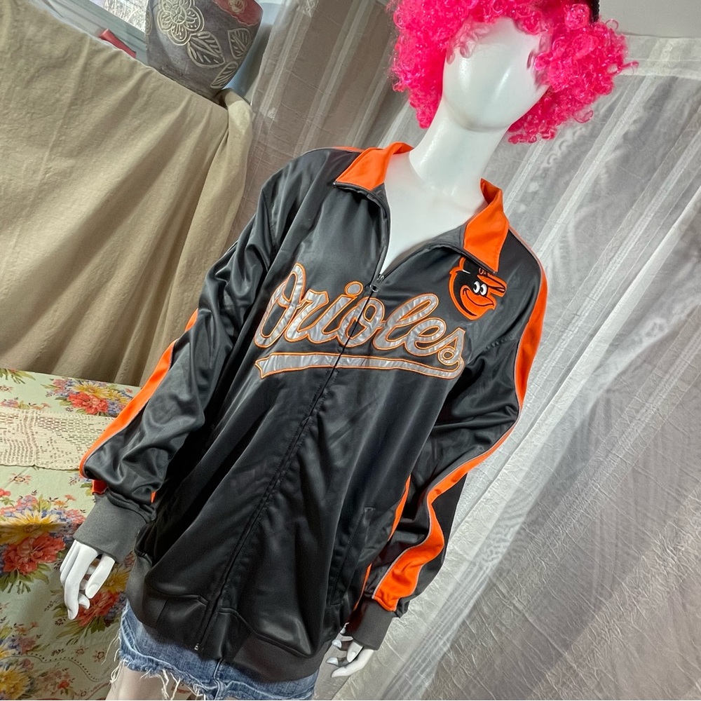 Baltimore Orioles Charcoal and Orange Satin-look Full Zip Track Jacket size XLT